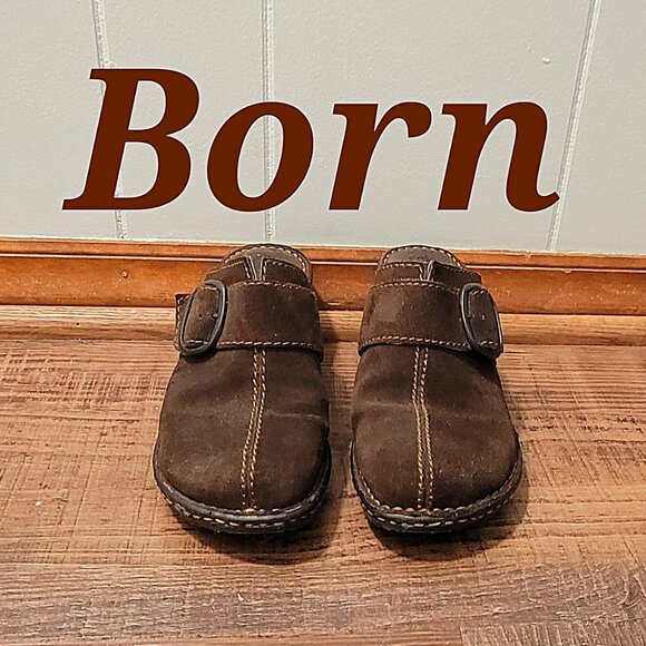 Born Women’s Brown Suede Leather Buckle Strap Wedge Heel Clog Mules. Sz: 8  - Picture 1 of 5